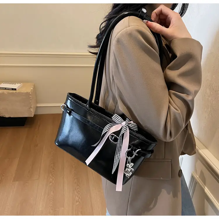 Women's Beige One-shoulder Handbag with Ribbon — feature 7