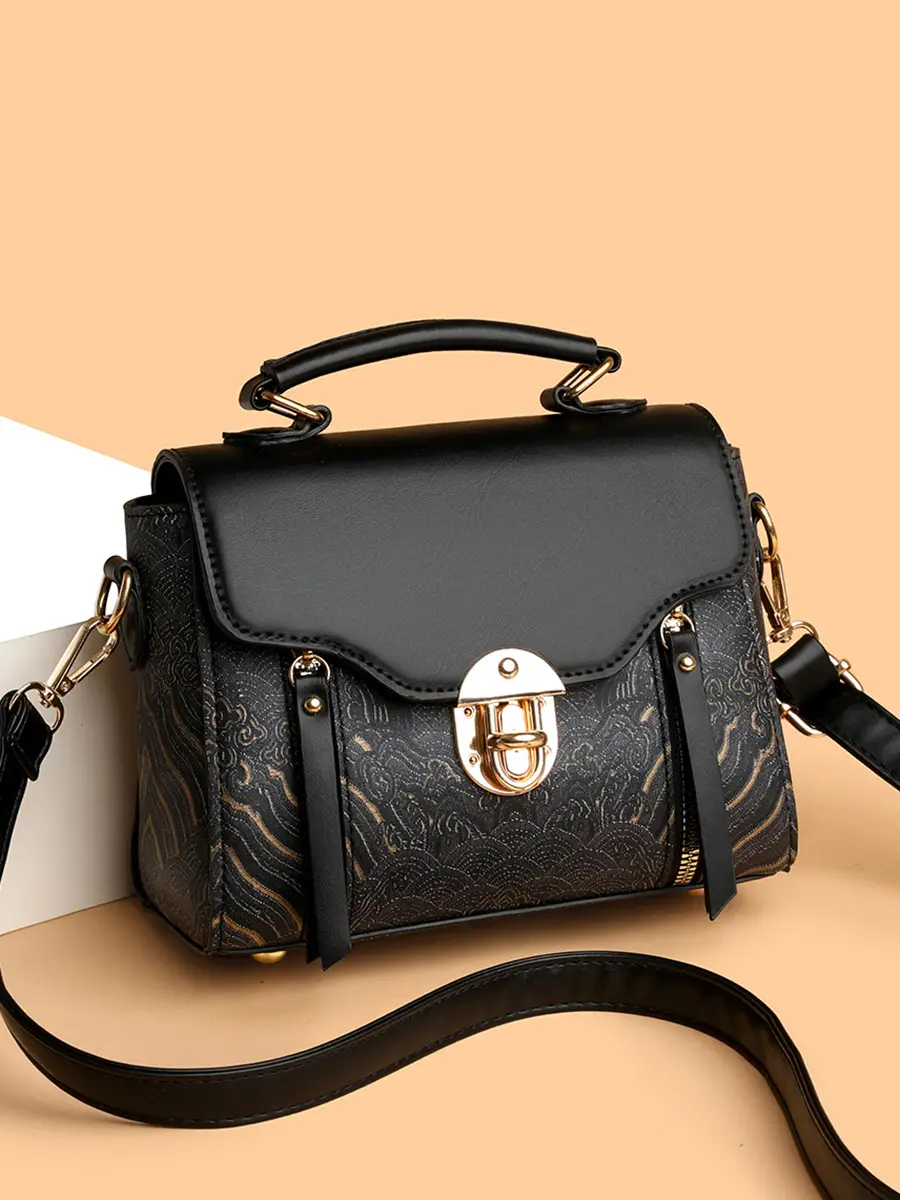 Retro Brown Embroidered Shoulder Bag for Women