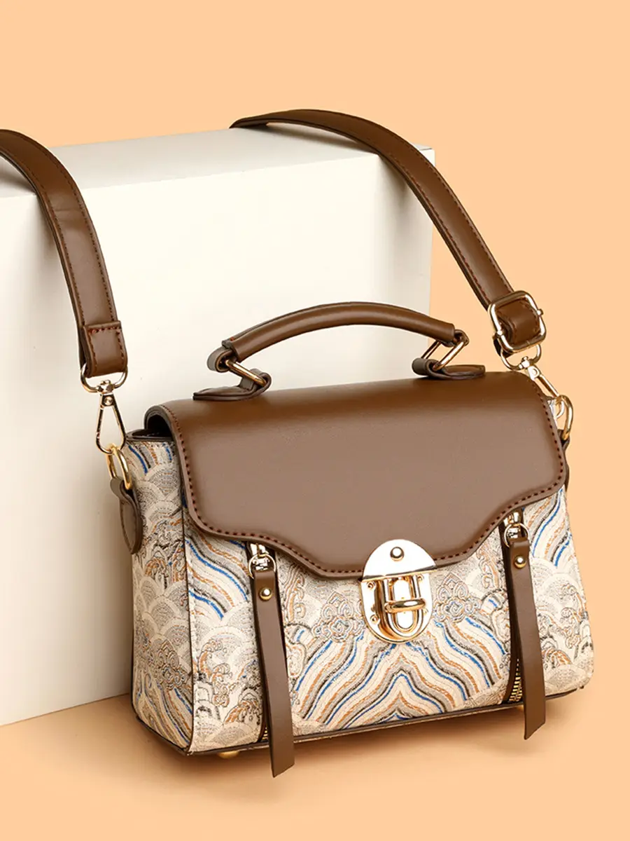 Retro Brown Embroidered Shoulder Bag for Women