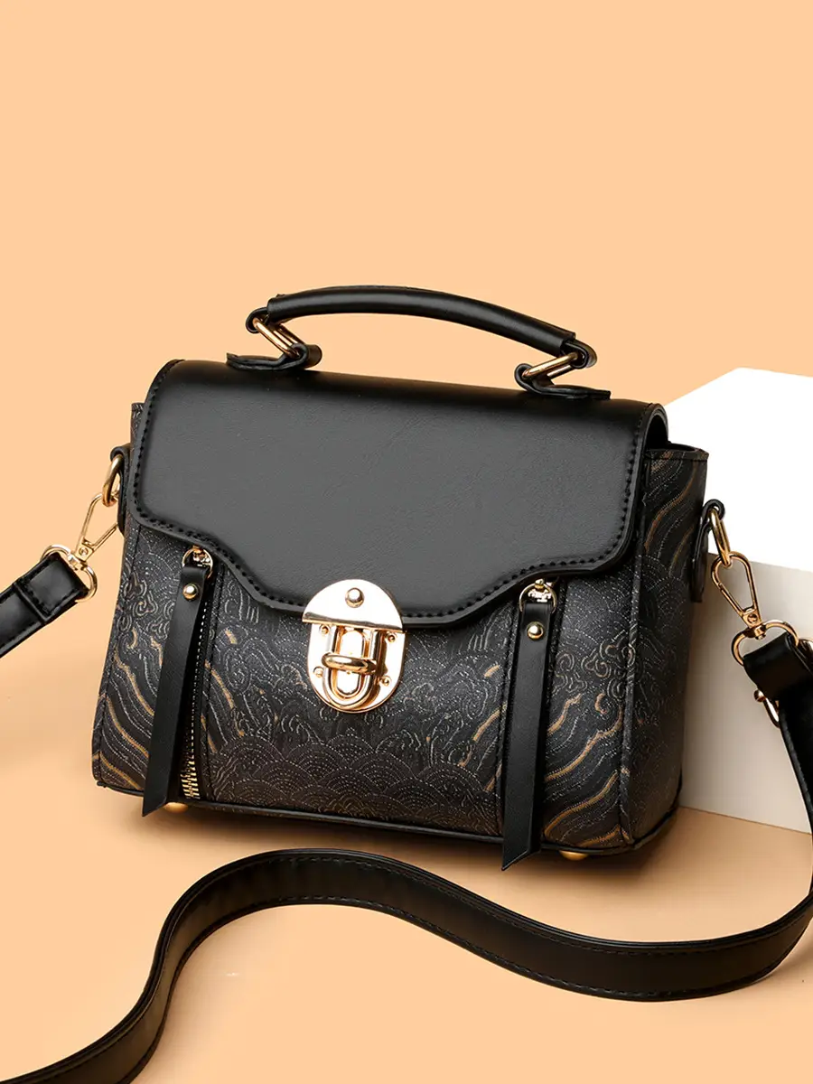 Retro Brown Embroidered Shoulder Bag for Women