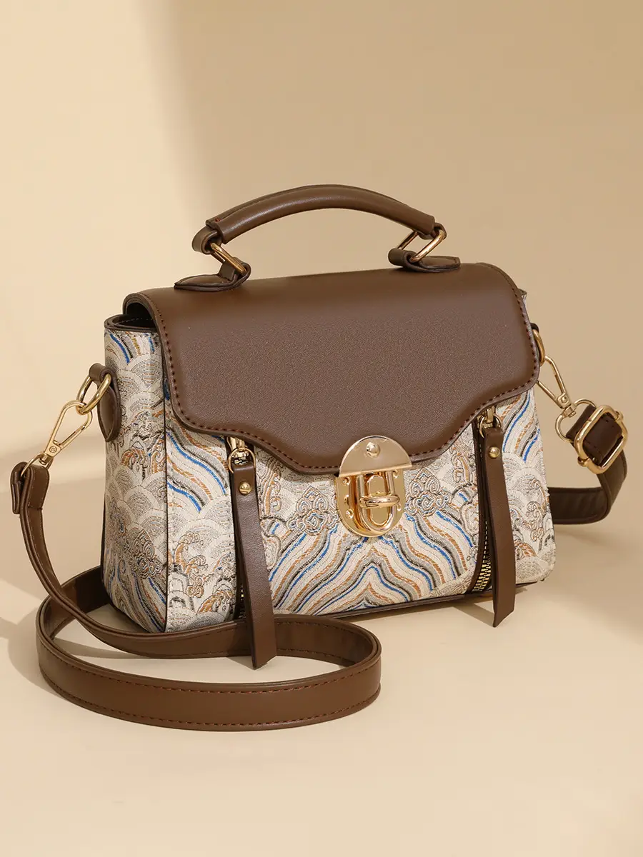 Retro Style Women's Shoulder Bag Brown Patterned Large Capacity