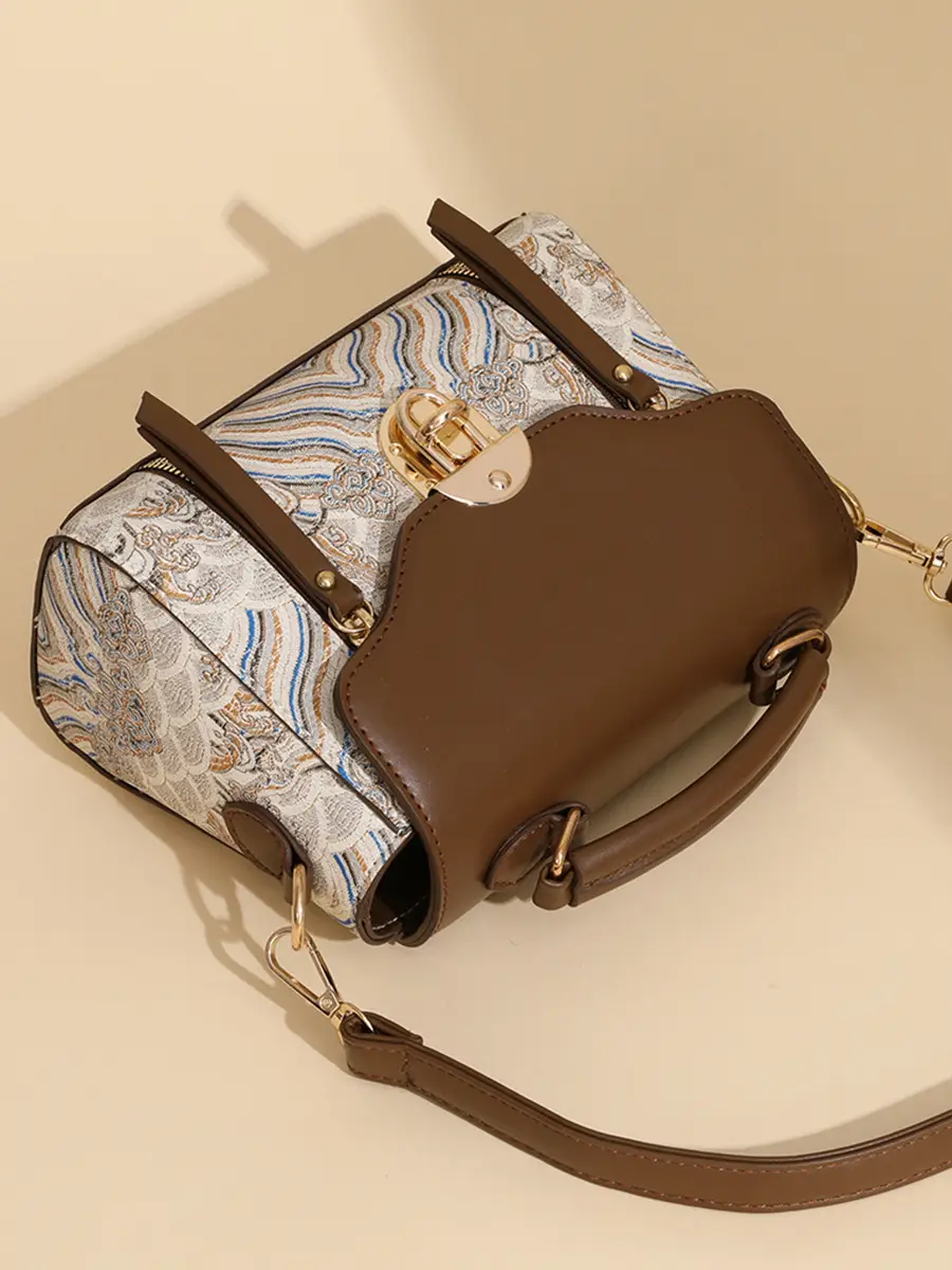 Retro Style Women's Shoulder Bag Brown Patterned Large Capacity