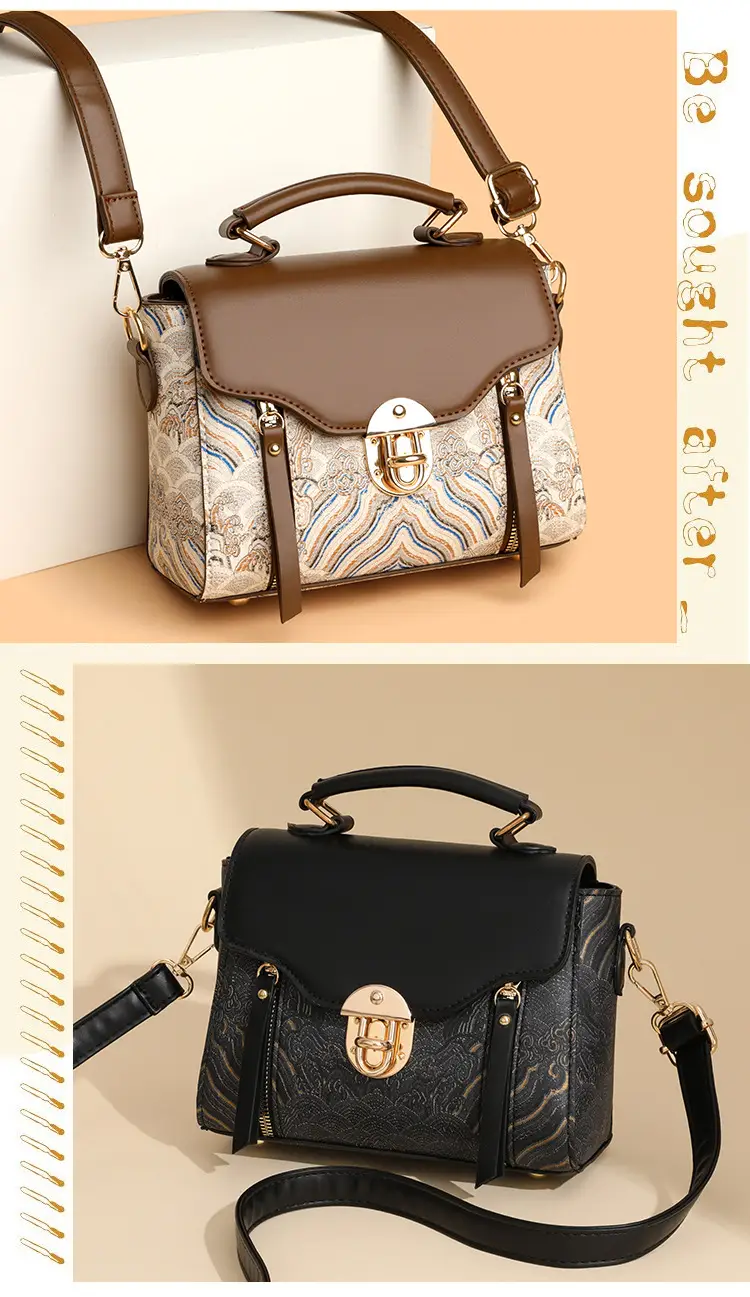 Retro Style Women's Shoulder Bag Brown Patterned Large Capacity — feature 11