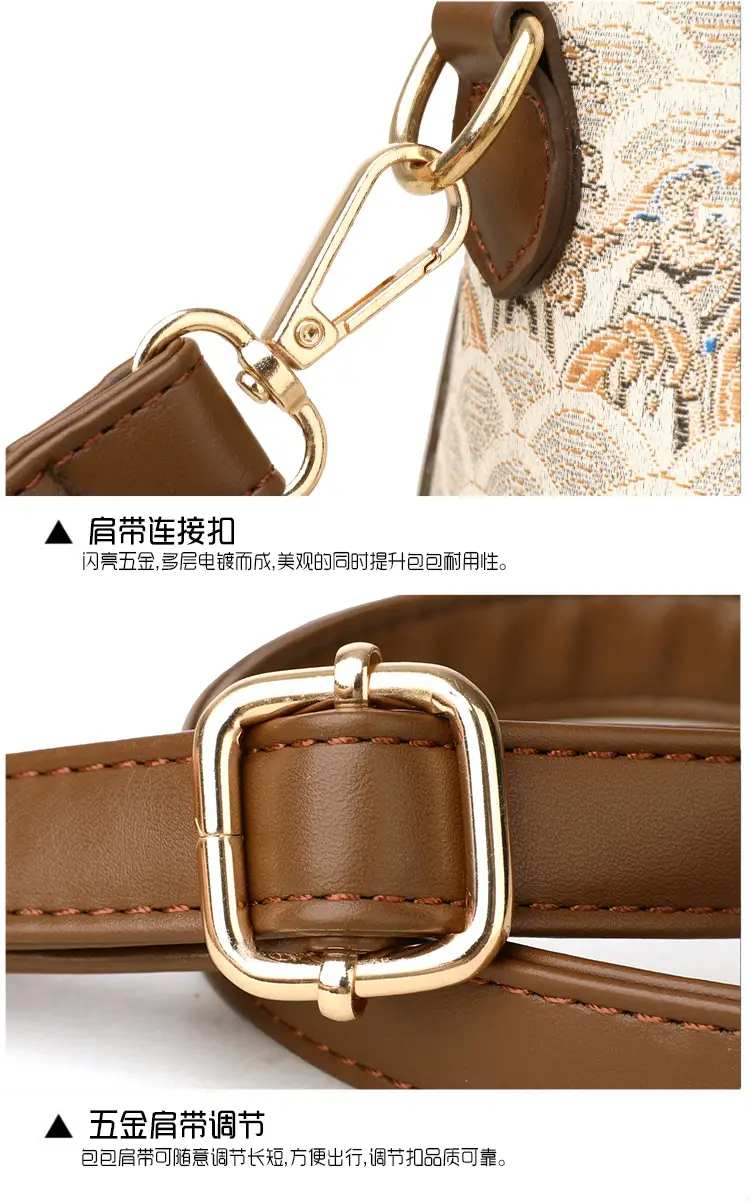 Retro Style Women's Shoulder Bag Brown Patterned Large Capacity — feature 27
