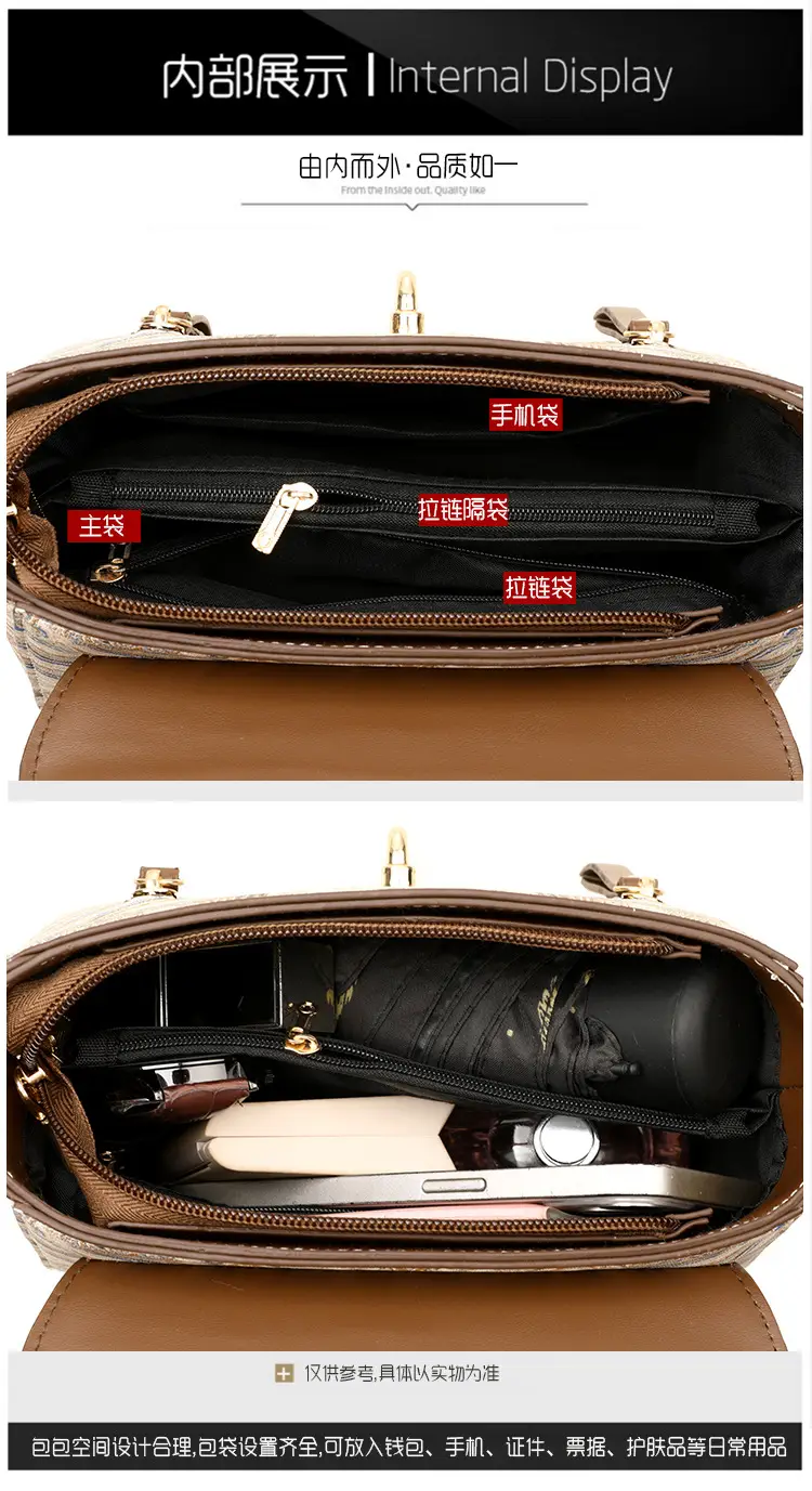Retro Style Women's Shoulder Bag Brown Patterned Large Capacity — feature 3