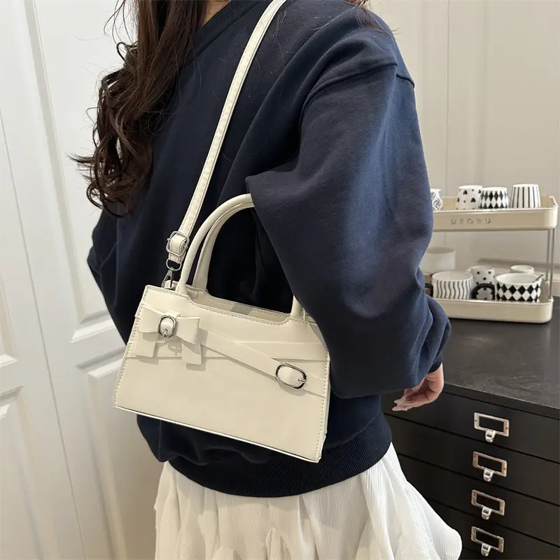 Black Textured Bow Shoulder Bag for Women 2025
