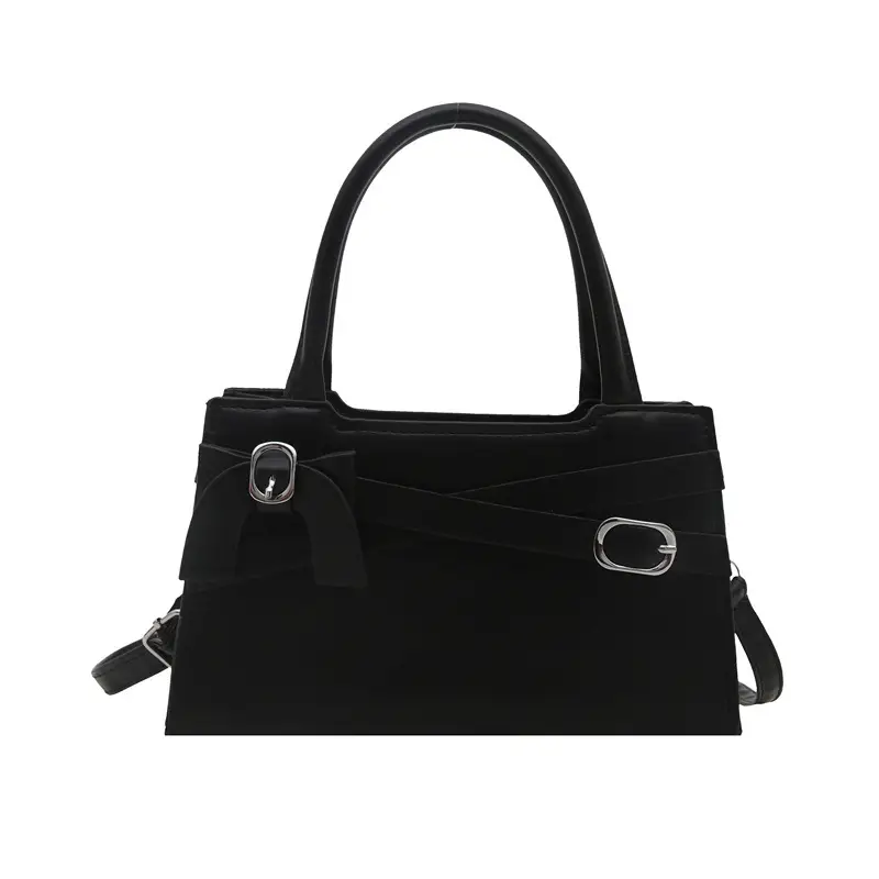 Black Textured Bow Shoulder Bag for Women 2025