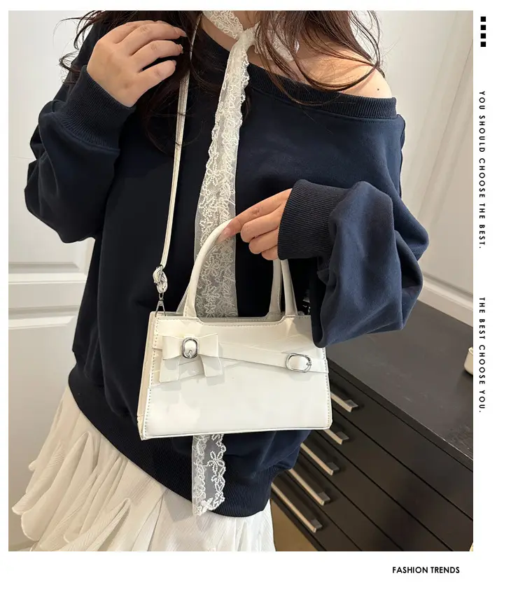 Black Textured Bow Shoulder Bag for Women 2025 — feature 2