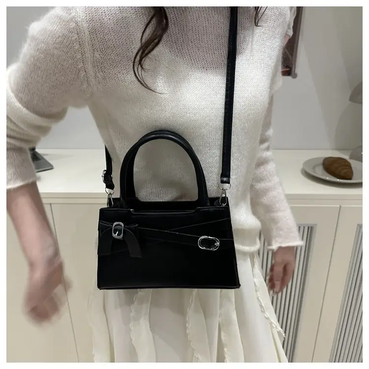 Black Textured Bow Shoulder Bag for Women 2025 — feature 32