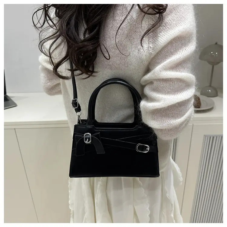 Black Textured Bow Shoulder Bag for Women 2025 — feature 33