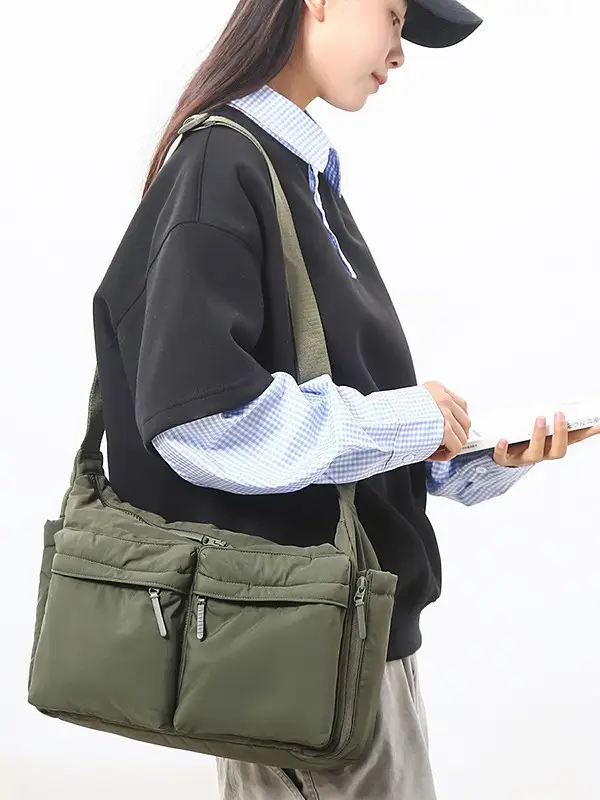 Green Nylon Crossbody Bag for Women Couple Travel Commute