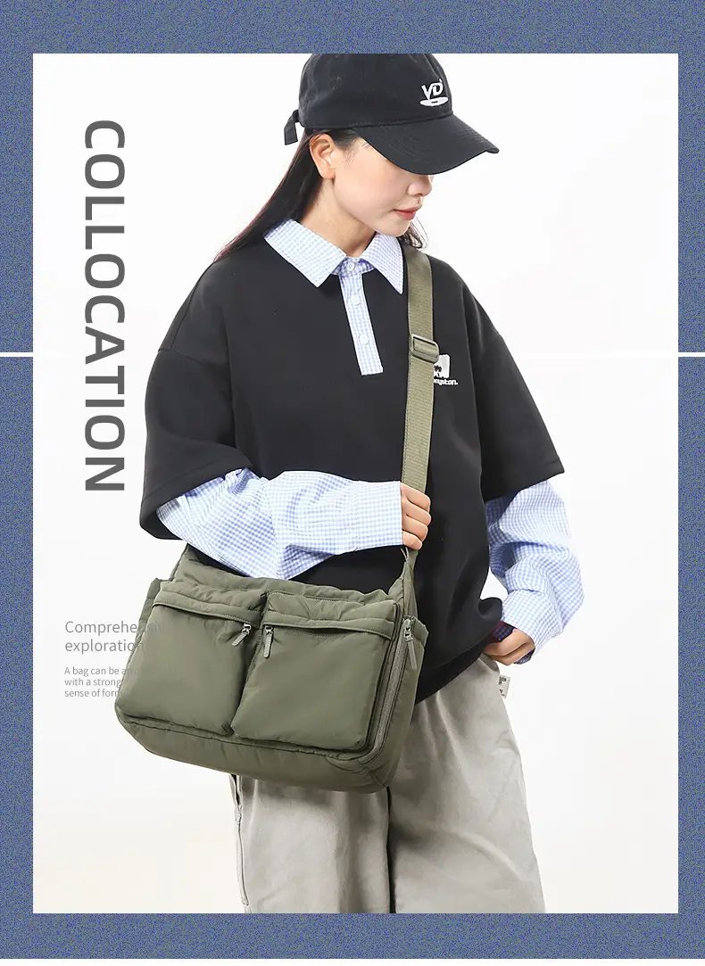 Green Nylon Crossbody Bag for Women Couple Travel Commute — feature 3