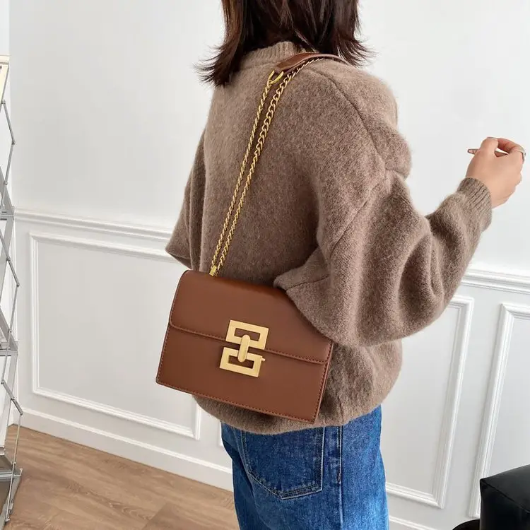 Black Gold Chain Shoulder Bag for Women