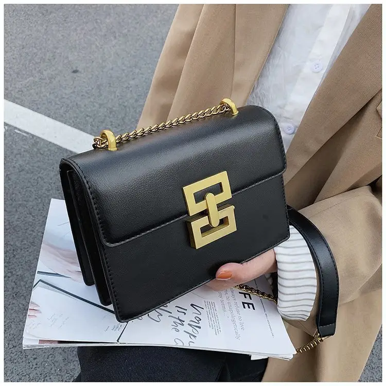 Black Gold Chain Shoulder Bag for Women
