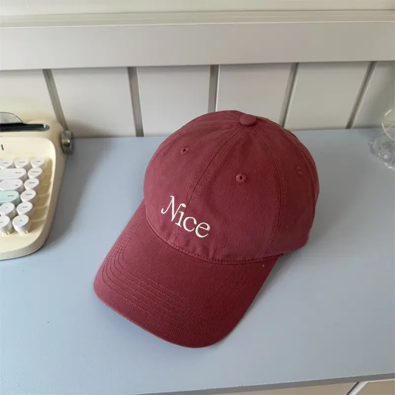 Korean Letter Embroidered Cap Women Tan - Image 6