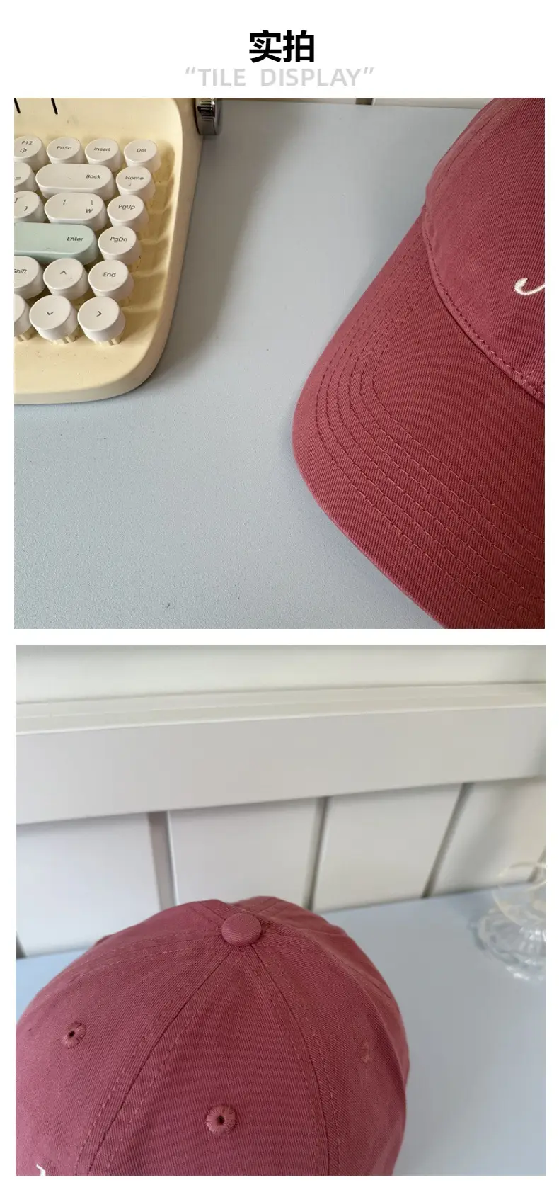Korean Letter Embroidered Cap Women Tan — feature 4