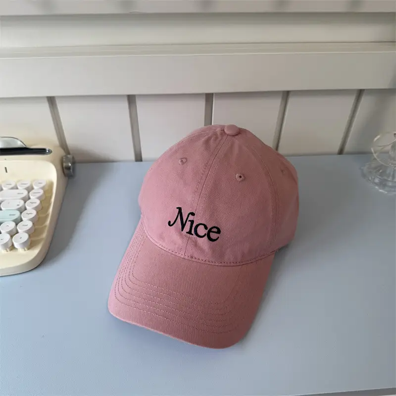 Korean Letter Embroidered Cap Women Tan - Image 2