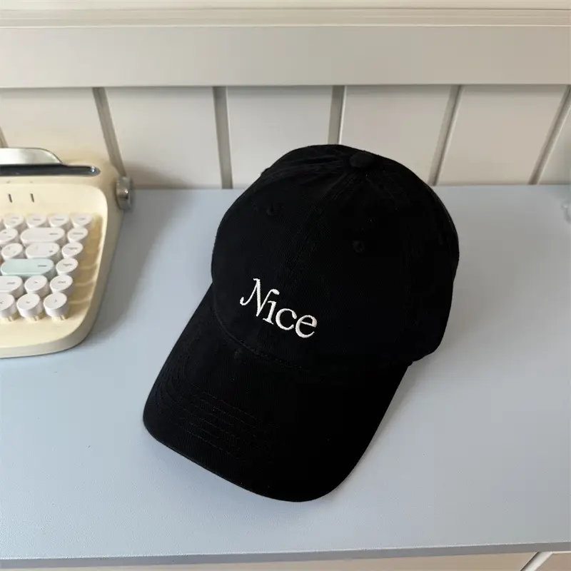 Korean Letter Embroidered Cap Women Tan - Image 3