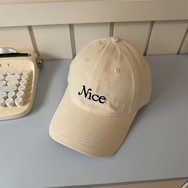 Korean Letter Embroidered Cap Women Tan - Image 4