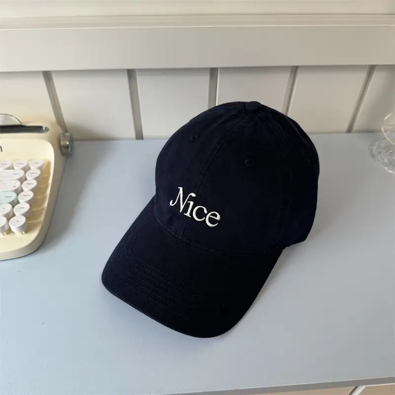 Korean Letter Embroidered Cap Women Tan - Image 5