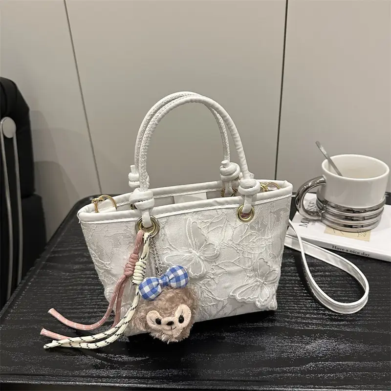 Women's White Embroidered Bow Shoulder Bag 2025 - Image 5