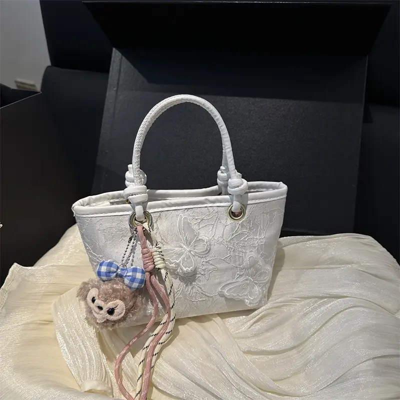 Women's White Embroidered Bow Shoulder Bag 2025 - Image 7