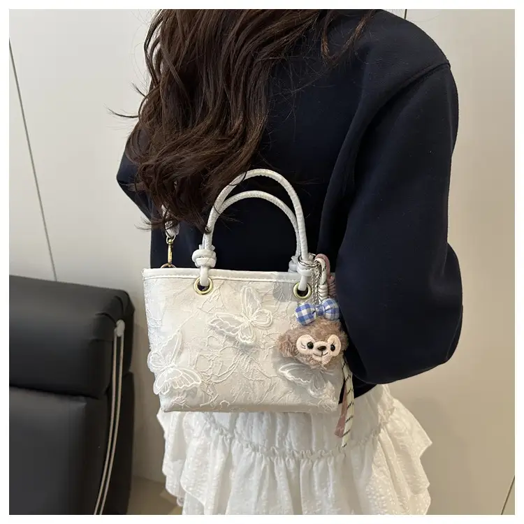 Women's White Embroidered Bow Shoulder Bag 2025 — feature 10