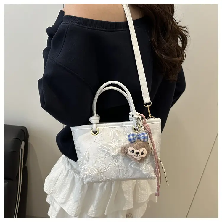 Women's White Embroidered Bow Shoulder Bag 2025 — feature 12
