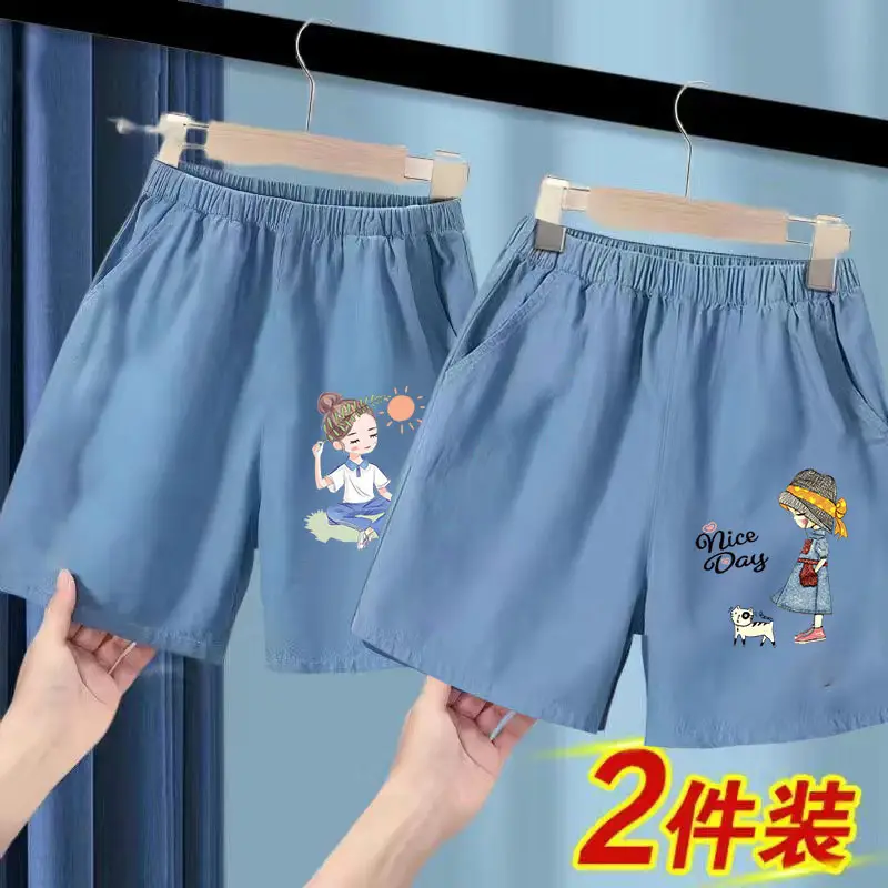 Blue Ice Silk Denim Shorts for Girls Large 2025 - Image 3