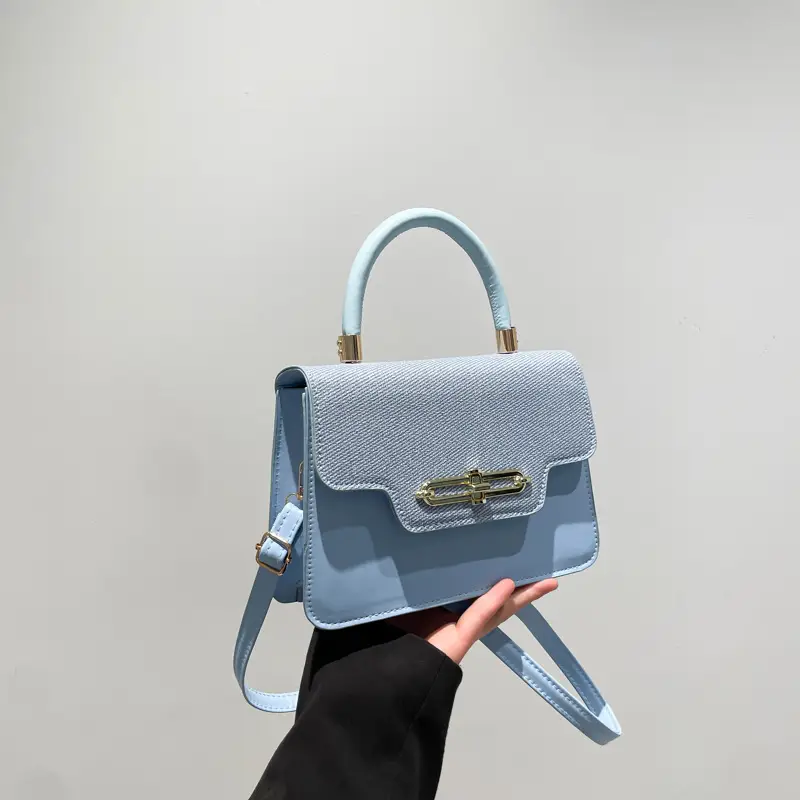 Light Blue 2025 Style Crossbody Bag with Gold Clasp - Image 6