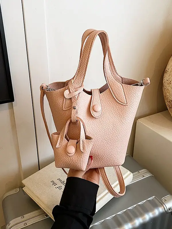 Korean Style Beige Leather Bucket Bag 2026 - Image 6
