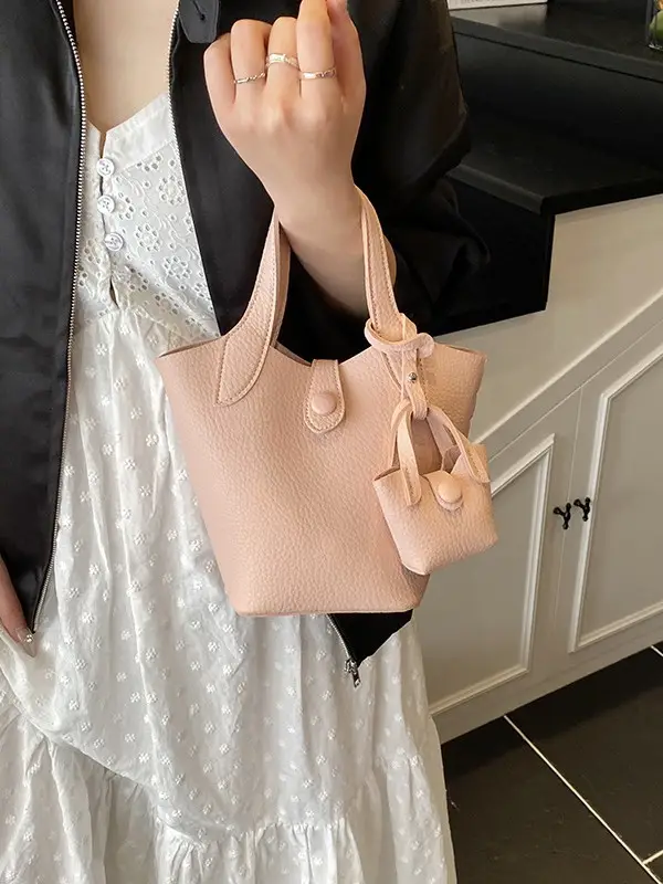 Korean Style Beige Leather Bucket Bag 2026 - Image 7