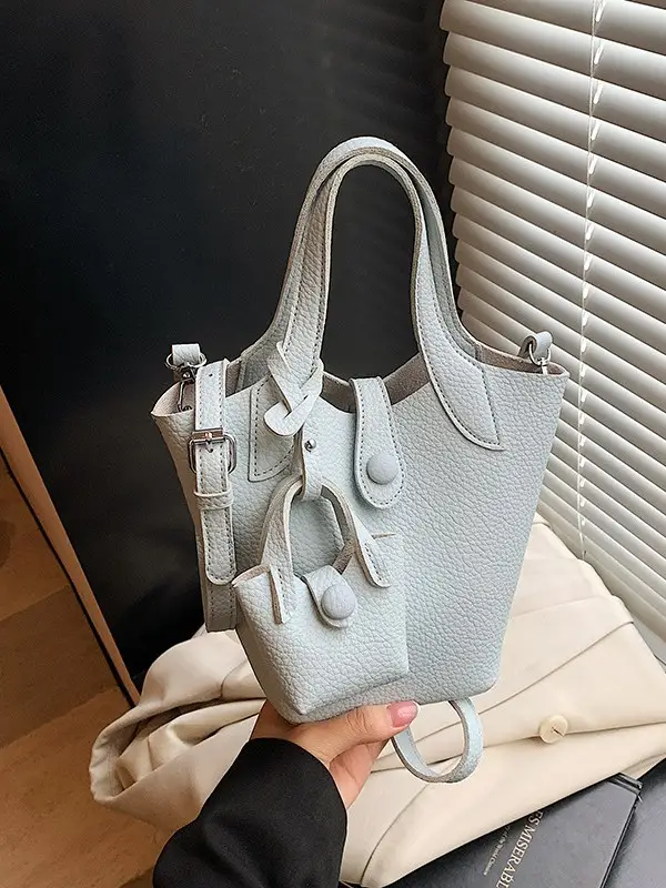 Korean Style Beige Leather Bucket Bag 2026 - Image 8