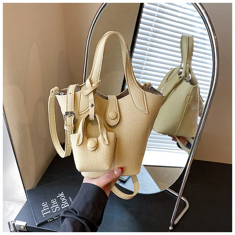 Korean Style Beige Leather Bucket Bag 2026 — feature 40