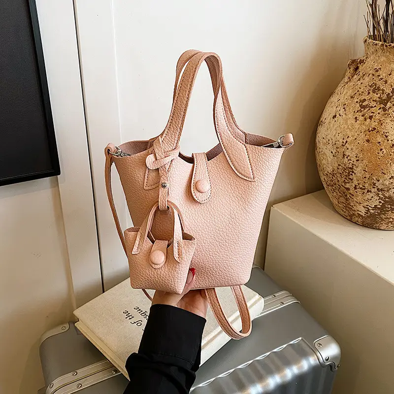 Korean Style Beige Leather Bucket Bag 2026 - Image 2