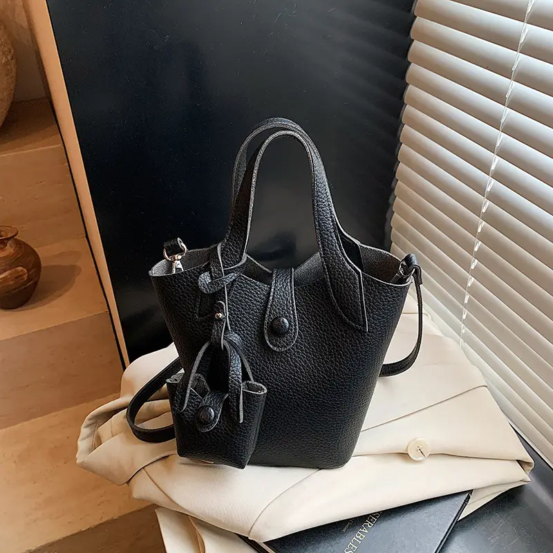 Korean Style Beige Leather Bucket Bag 2026 - Image 4