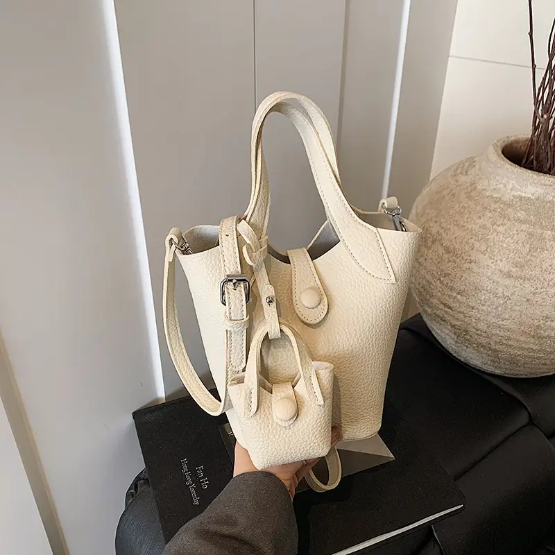 Korean Style Beige Leather Bucket Bag 2026 - Image 5