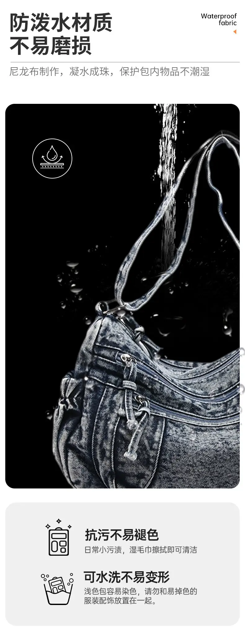 New Large Capacity Women's Bag Denim Washed Retro American Style Shoulder Crossbody Bag — feature 4