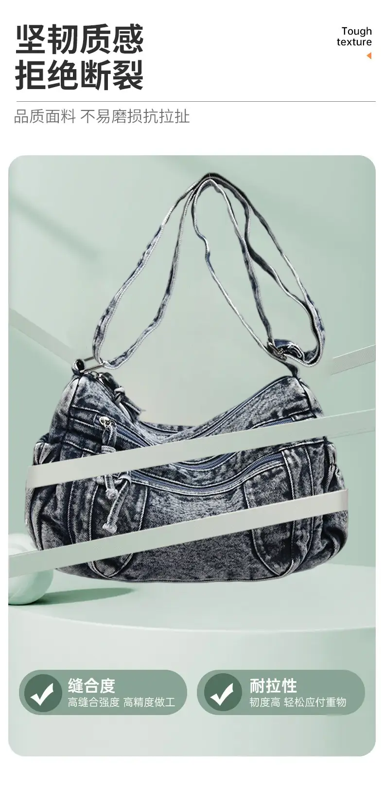 New Large Capacity Women's Bag Denim Washed Retro American Style Shoulder Crossbody Bag — feature 5