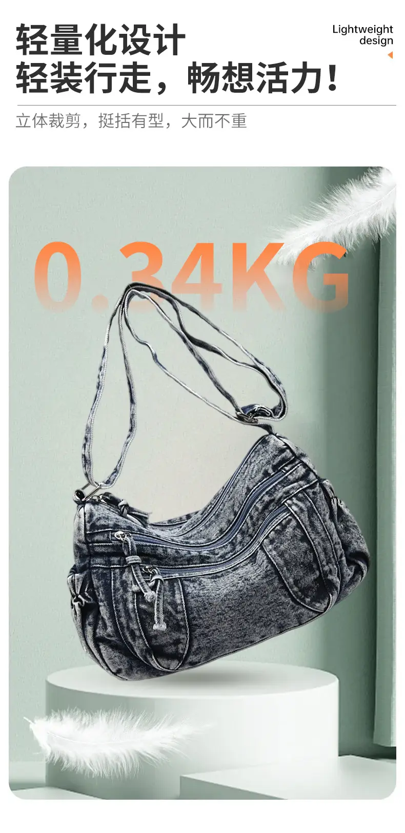 New Large Capacity Women's Bag Denim Washed Retro American Style Shoulder Crossbody Bag — feature 6