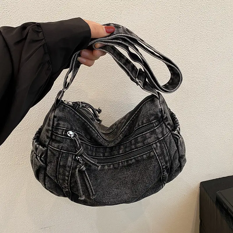 New Large Capacity Women's Bag Denim Washed Retro American Style Shoulder Crossbody Bag