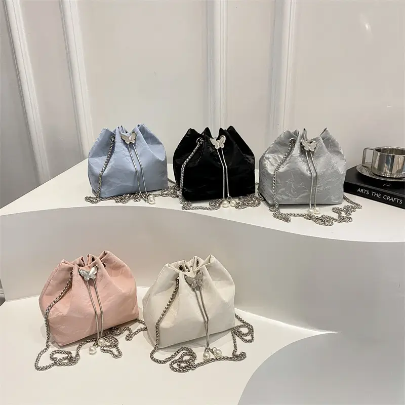 Pink Chain Drawstring Shoulder Bag for Women - Image 9