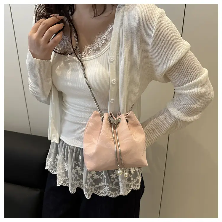 Pink Chain Drawstring Shoulder Bag for Women — feature 15