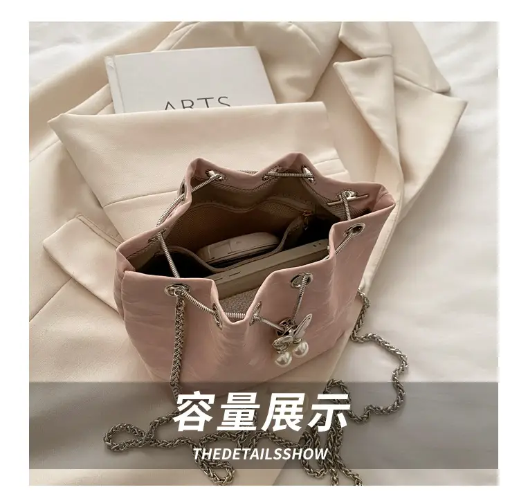Pink Chain Drawstring Shoulder Bag for Women — feature 7