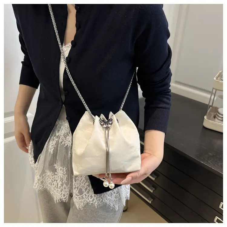 Pink Chain Drawstring Shoulder Bag for Women — feature 9