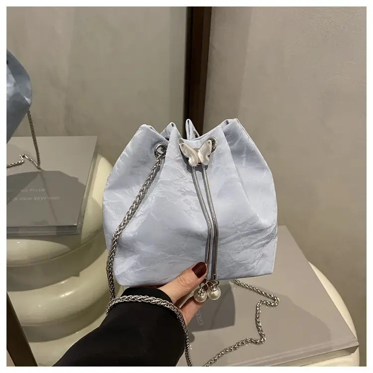 Pink Chain Drawstring Shoulder Bag for Women - Image 3