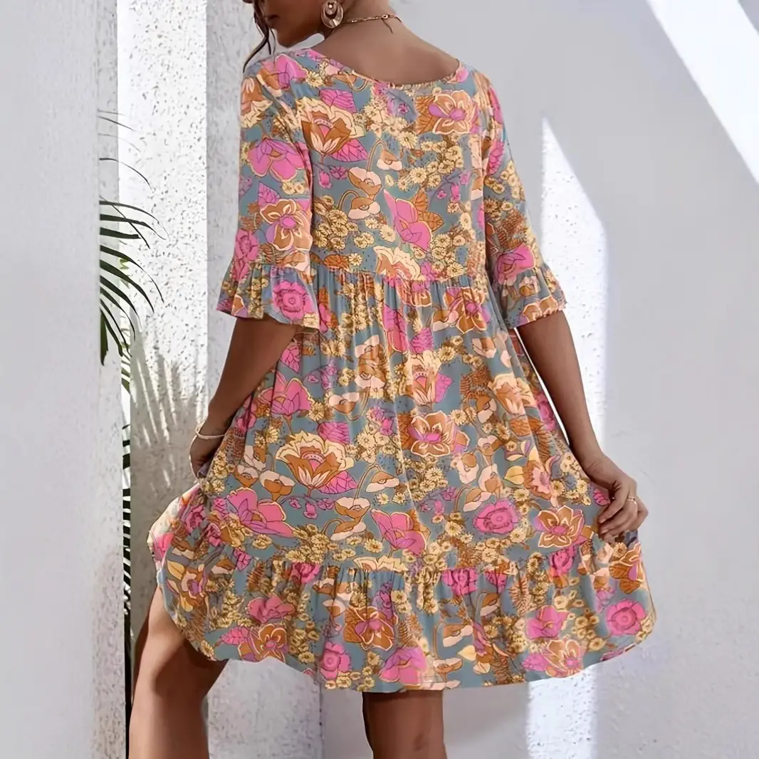 Bohemian V-Neck Floral Dress for Women - Image 4