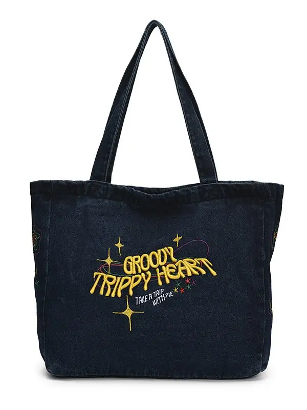 Blue Denim Shoulder Bag for Women Large Capacity College Student Tote