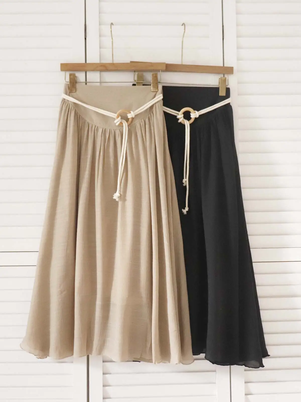 With Belt Drapey Zen Cotton Linen Skirt Large Hem - Image 6