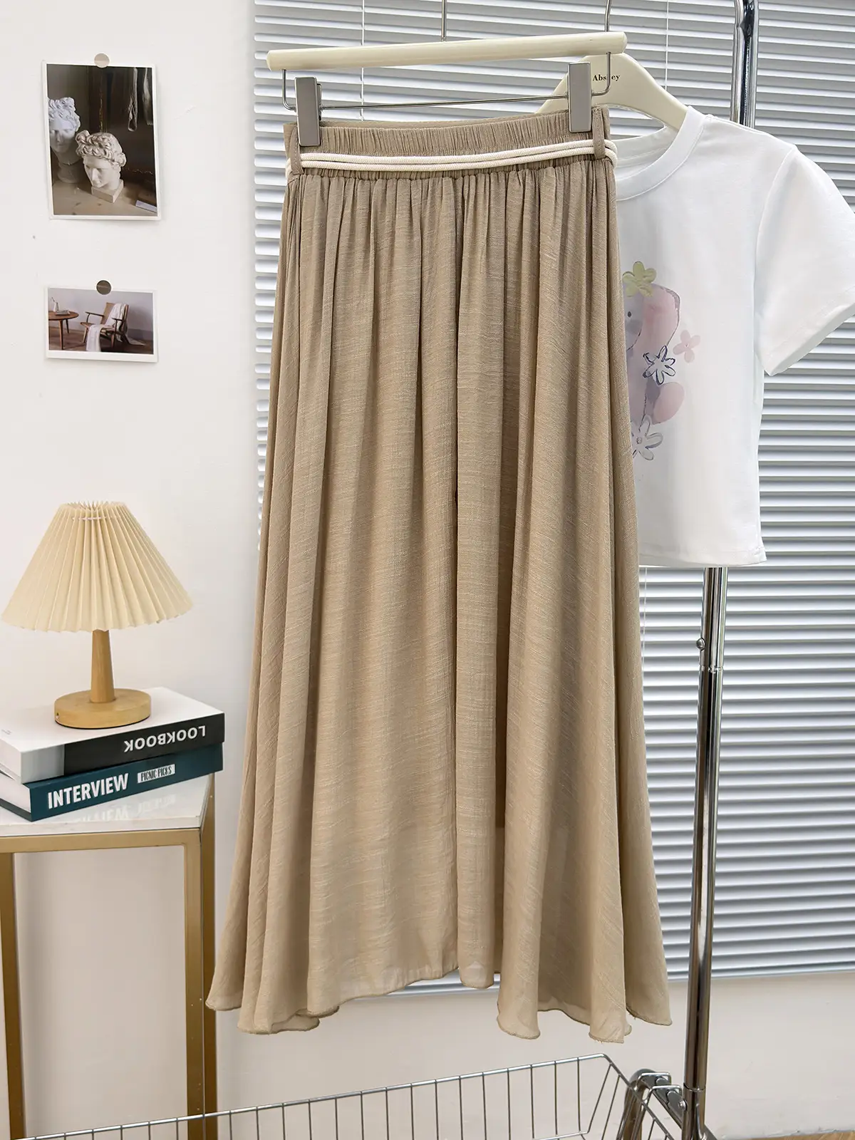 With Belt Drapey Zen Cotton Linen Skirt Large Hem — feature 12